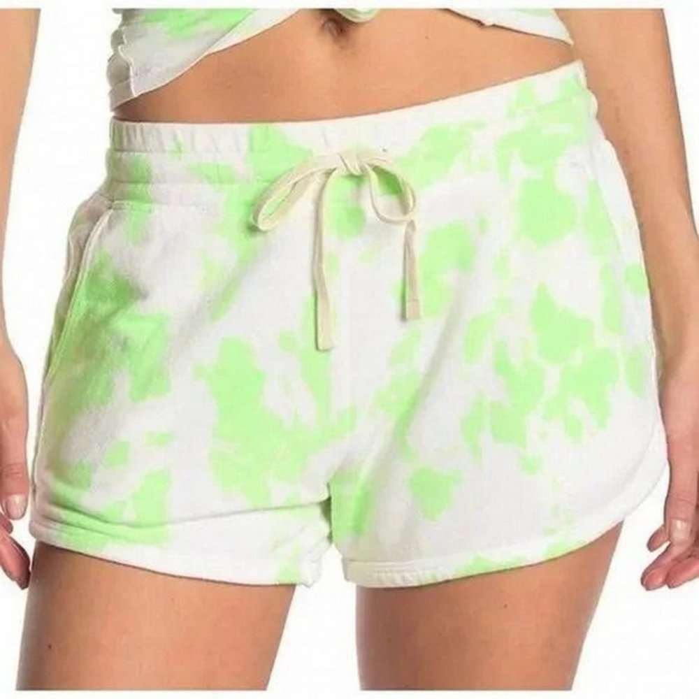 SUNDRY Drawstring Printed Cutoff Shorts In Tie Dye Pop Lime - Size 1 / Small - Picture 1 of 2